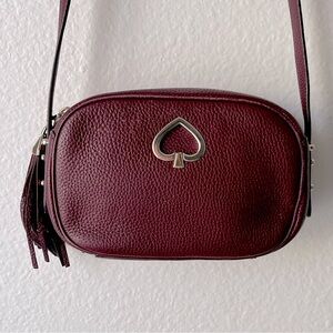 Kate Spade Pebbled Leather Crossbody Should Purse Bag-Burgundy/Maroon-Preppy-Wmn
